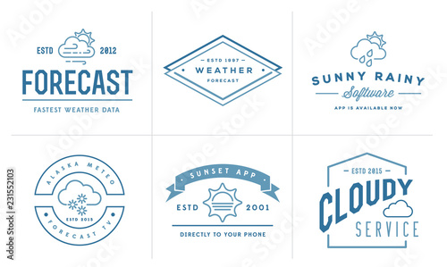 Set of Vector Weather Icons and Logotypes of Business Forecasting Apps and Channels