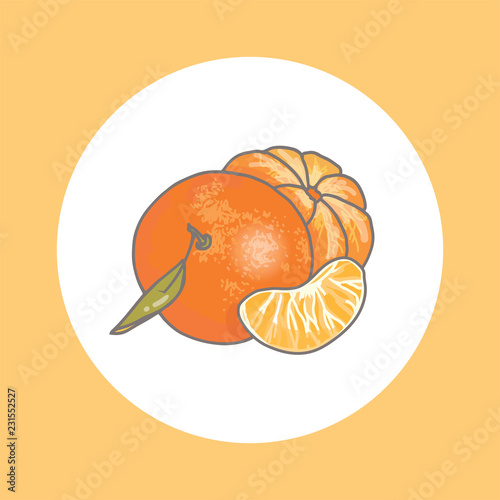 mandarine. Orange tangerine. Citrus fruits. Sweet fruit. Fruit sticker. Healthy food. Asian fruits.
