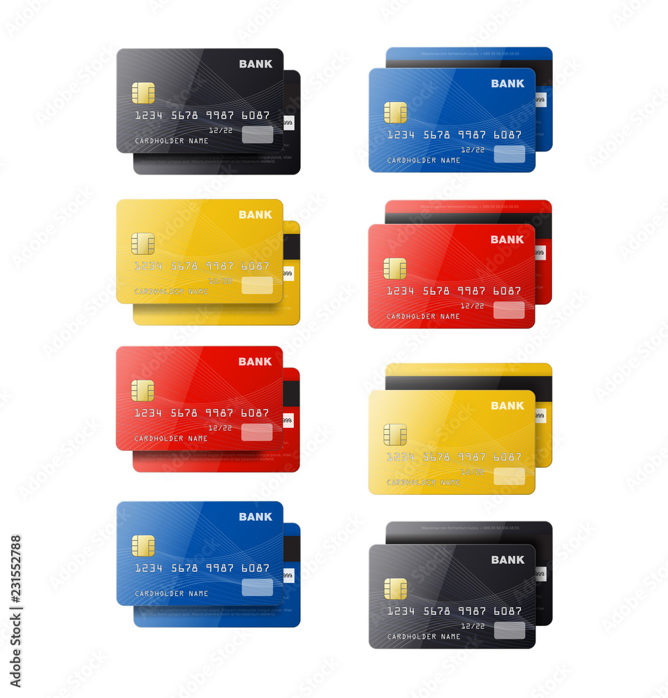 Set of credit cards isolated on white background. Vector illustration. EPS10. Set of credit cards isolated on white background. Vector illustration. EPS10.