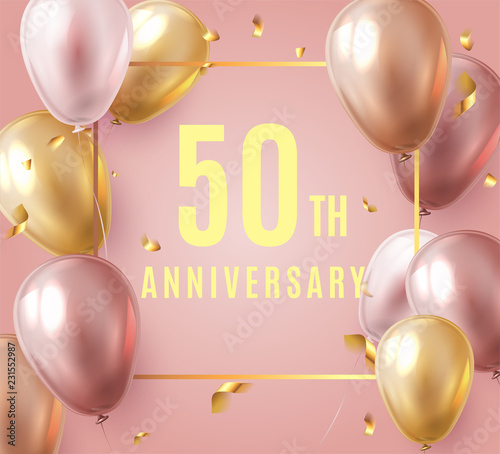 Vector stock elegant pink balloon happy Anniversary 50 year party celebration festival background. Poster template for Celebrating 50th anniversary event party. Vector illustration