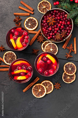 Christmas food background with ingredients for mulled wine