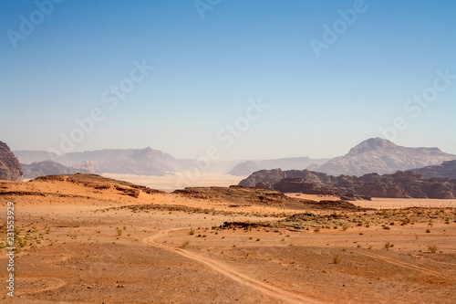 Road in the desert of Wadi Rum - Jordan
