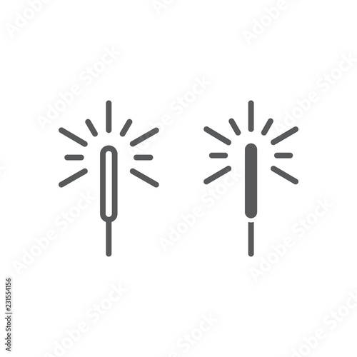 Sparkler line and glyph icon, flame firecracker