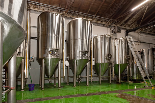 Brewing equipment at modern microbrewery photo