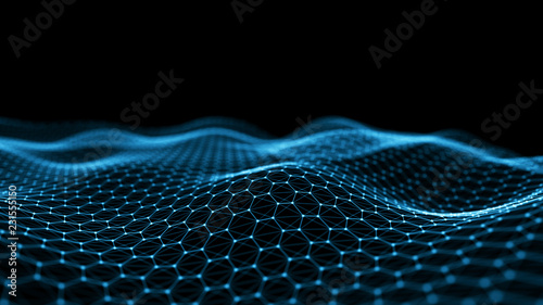 Abstract technology background. Artificial intelligence. Futuristic hexagon perspective background. Big data visualization. 3D rendering.