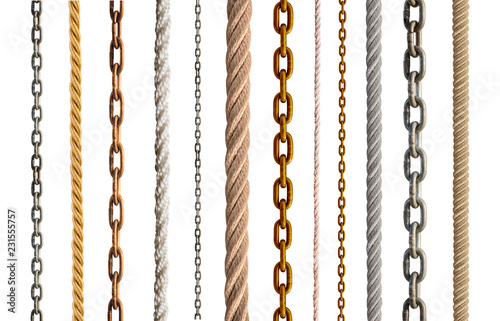 collection of various rope and chain on white