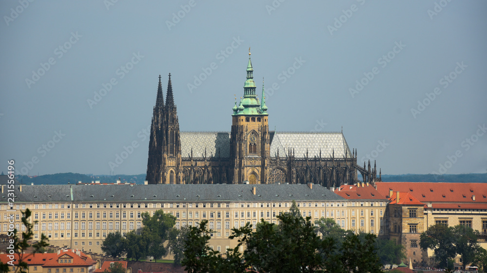 view of the St. Vitus Cathedral from the hill