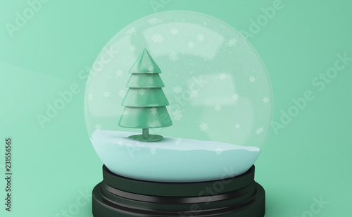 3d Snow globe with abstract christmas Tree.
