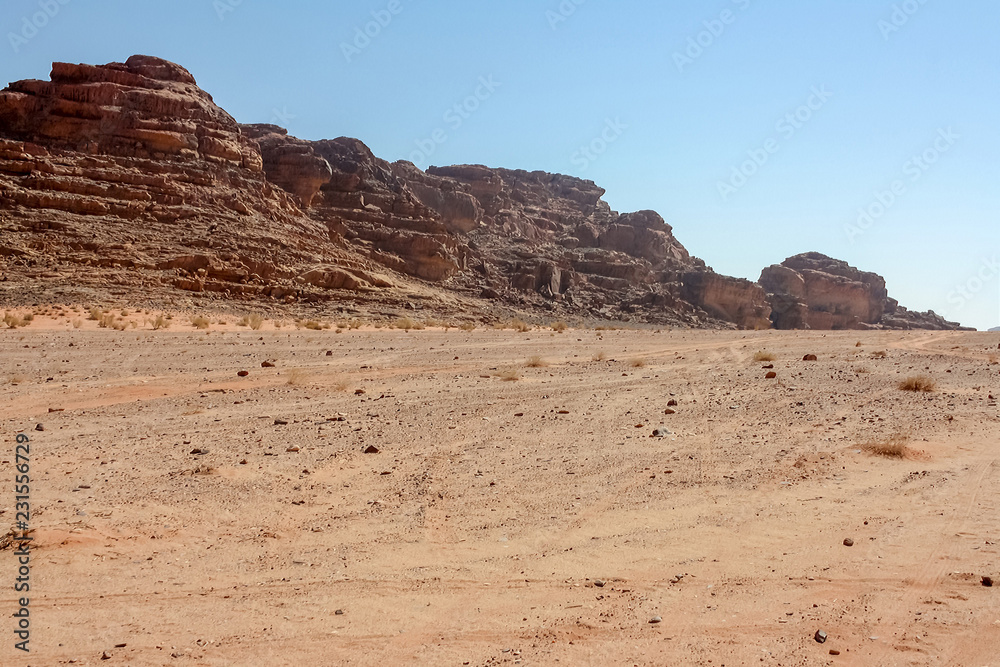 Rock mountain in Wadi rum desert - Jordan Rock mountain in Wadi rum desert - Jordan