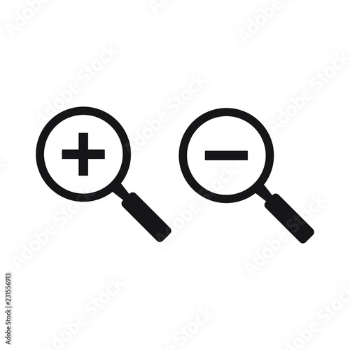 Zoom in and Zoom out magnifying glass icon vector