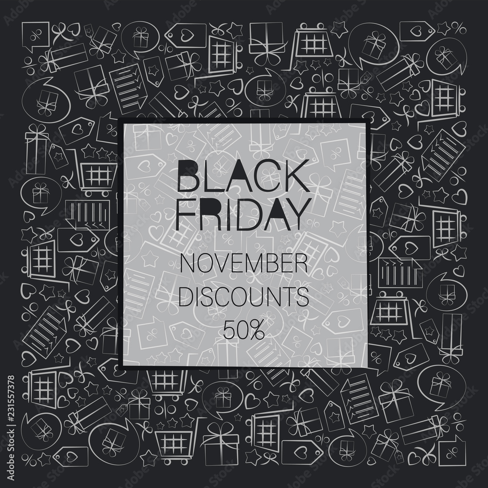 Black Friday. NOVEMBER DISCOUNTS. White signs with the inscription in a square. Web banner, logo, emblem and label. Inscription design template with contrasting signs, bright signboard, poster. Black Friday. NOVEMBER DISCOUNTS. White signs with the inscription in a square. Web banner, logo, emblem and label. Inscription design template with contrasting signs, bright signboard, poster.