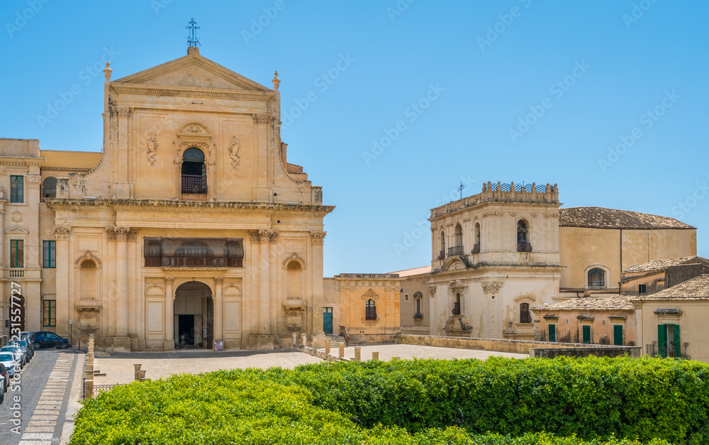 Scenic view in Noto, with San Salvatore Church and Santa Chiara Church. Province of Siracusa, Sicily, italy.