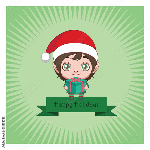 Cute Christmas elf banner with background