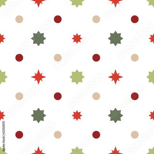 Vector seamless pattern of geometric snowflakes. Nordic pattern in Christmas traditional colors.