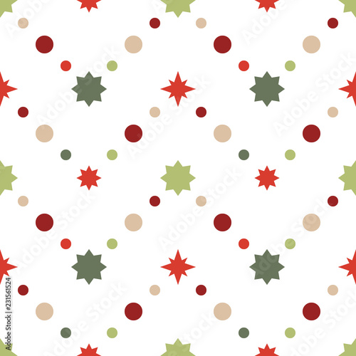 Vector seamless pattern of geometric snowflakes. Nordic pattern in Christmas traditional colors.