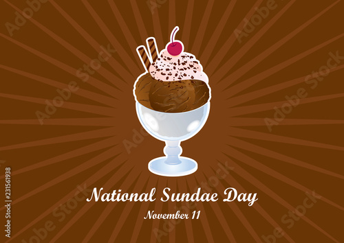 National Sundae Day vector. Chocolate ice cream cup. Chocolate sundae on a brown background. Important day. American holiday in November