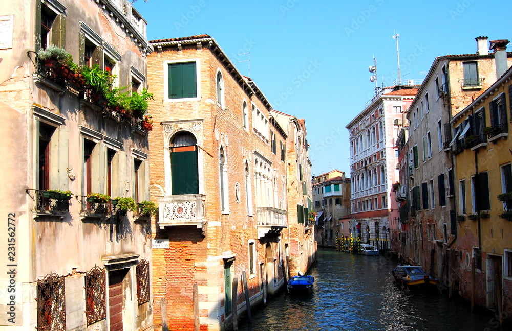 View of Venicw. Venezia. Venecia. Gondolas and momunents. streets and canals.