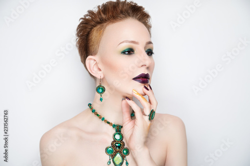 woman bright green make up