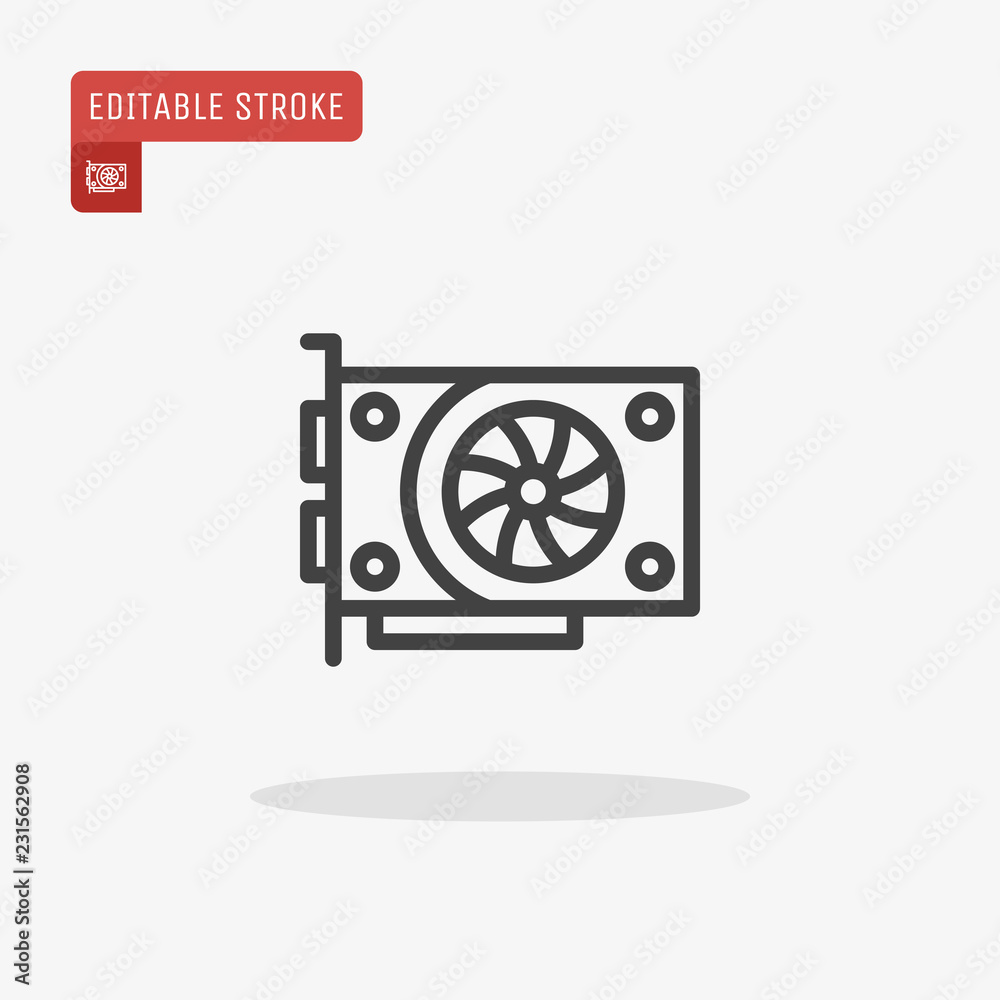 Outline Computer Video Card icon isolated on grey background. Line graphic card symbol for website design, mobile application, ui. Editable stroke. Vector illustration, eps10.