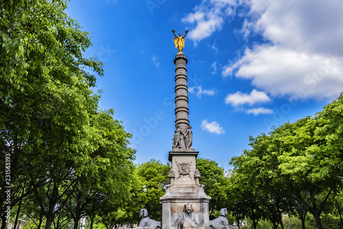 Paris Fontaine du Palmier (or Fontaine de la Victoire, 1806 - 1808) at Place du Chatelet - monumental fountain to celebrate victories of Napoleon Bonaparte with goddess Victory at top. Paris, France.