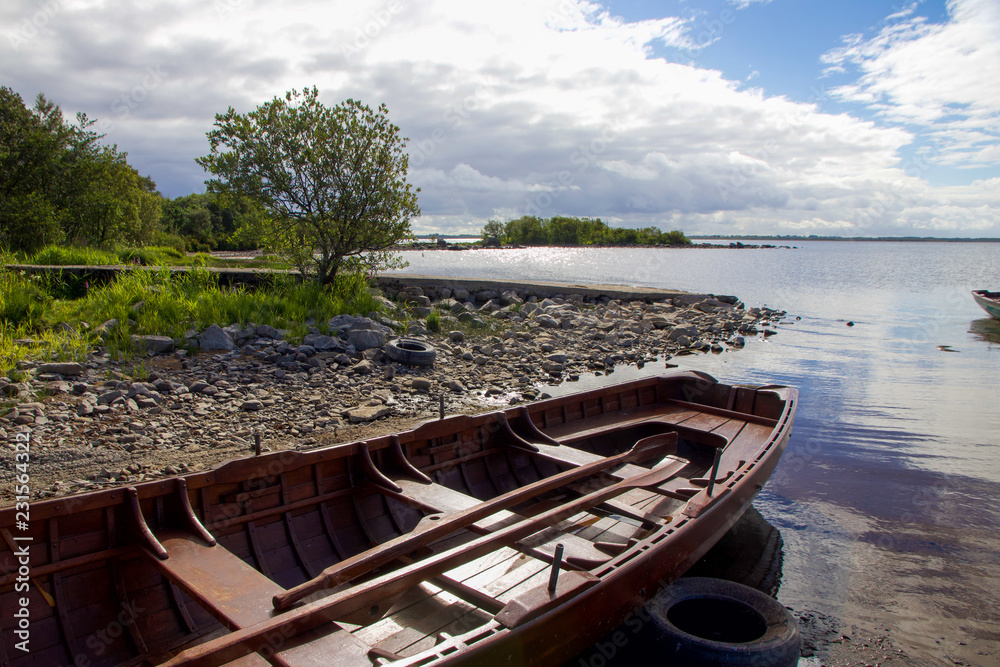 Wooden Rowing Boat on Water, Lough Mask, Ireland
