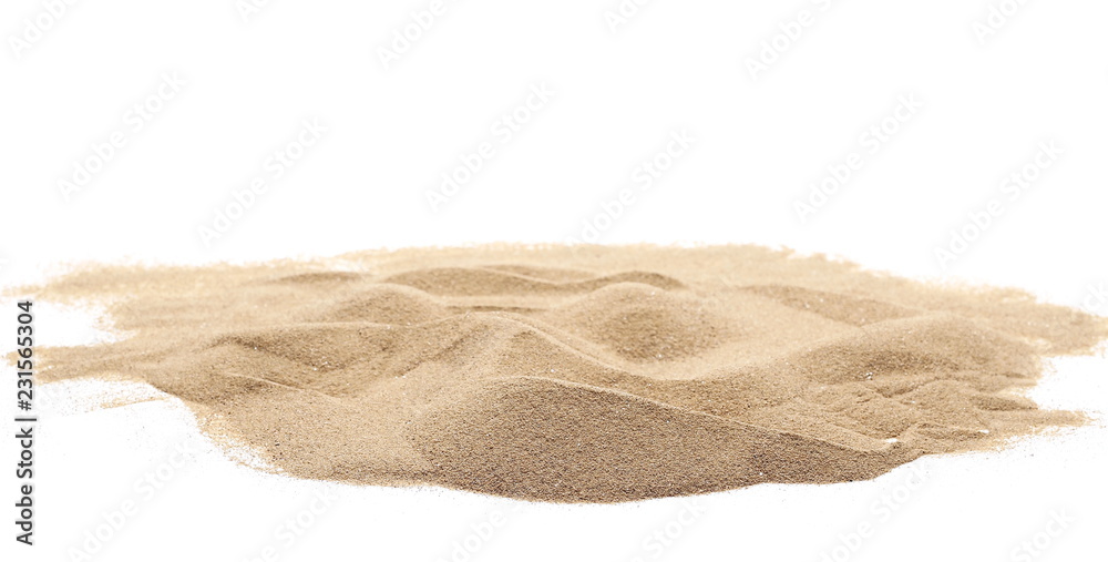 Desert sand pile, dune isolated on white background and texture, with clipping path - obrazy, fototapety, plakaty 