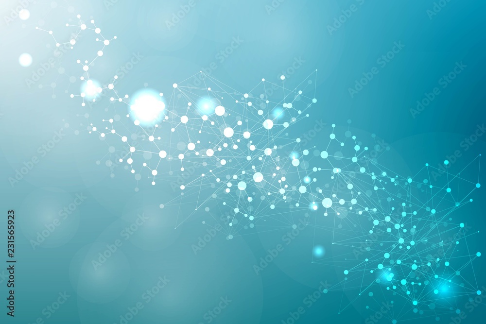 Structure molecule and communication. Dna, atom, neurons. Scientific concept for your design. Connected lines with dots. Medical, technology, chemistry, science background. Vector illustration. Structure molecule and communication. Dna, atom, neurons. Scientific concept for your design. Connected lines with dots. Medical, technology, chemistry, science background. Vector illustration.
