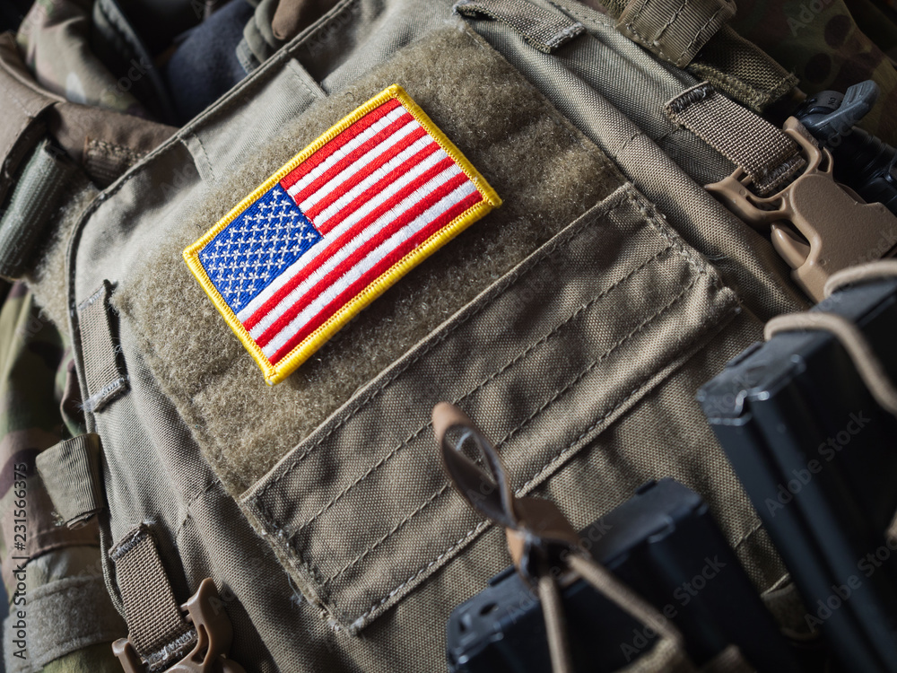 Plate Carrier with USA flag patch Stock-Foto | Adobe Stock