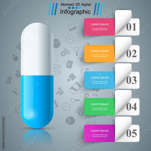 Tablet pill, pharmacology paper infographic Vector eps 10