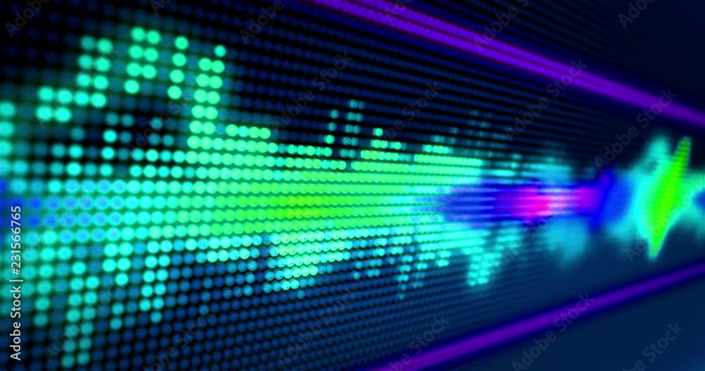 Dynamic, loopable and seamless abstract background. Sound waves on LED display 3D view. Dynamic, loopable and seamless abstract background. Sound waves on LED display 3D view.