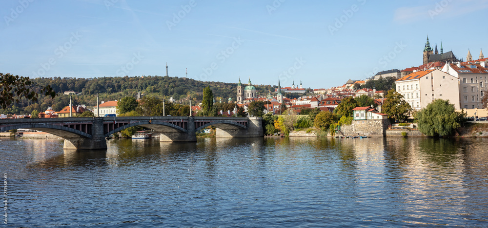 Panoramic view of Prague and Danube river at daytime, Czech Republic, wallpaper. Panoramic view of Prague and Danube river at daytime, Czech Republic, wallpaper.