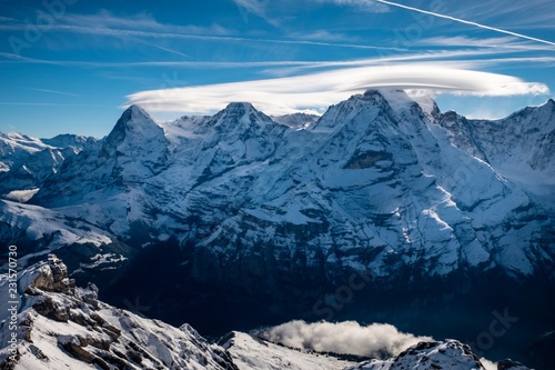 schneebedeckte Berge, Schweizer Alpen, Berner Oberland, Eiger Mönch Jungfrau, Schweiz