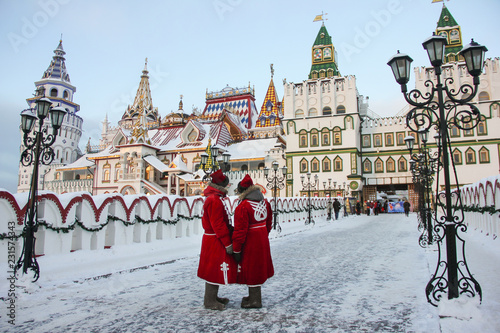 Towers of cultural entertainment complex Kremlin in Izmailovo in winter, one of the most popular landmarks of Moscow, Russia photo