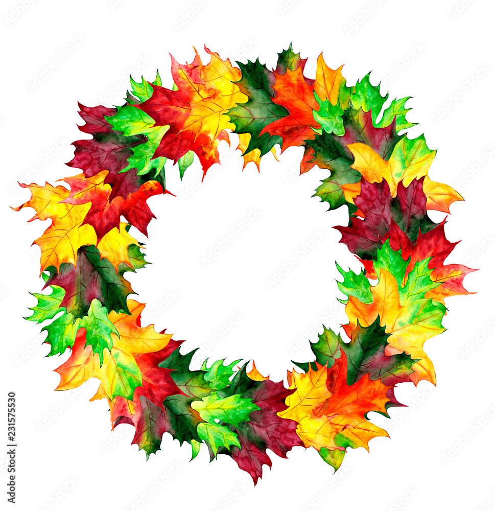 Frame of autumn maple leaves. Painted in watercolor. Template with place for writing text. Frame of autumn maple leaves. Painted in watercolor. Template with place for writing text.
