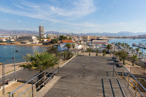 Cabezo de la Reya Puerto de Mazarron Spain view towards the marina and town