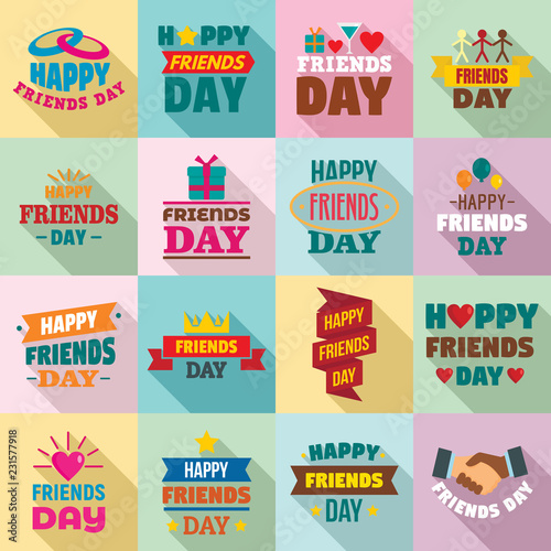 Friends day logo set. Flat set of friends day vector logo for web design