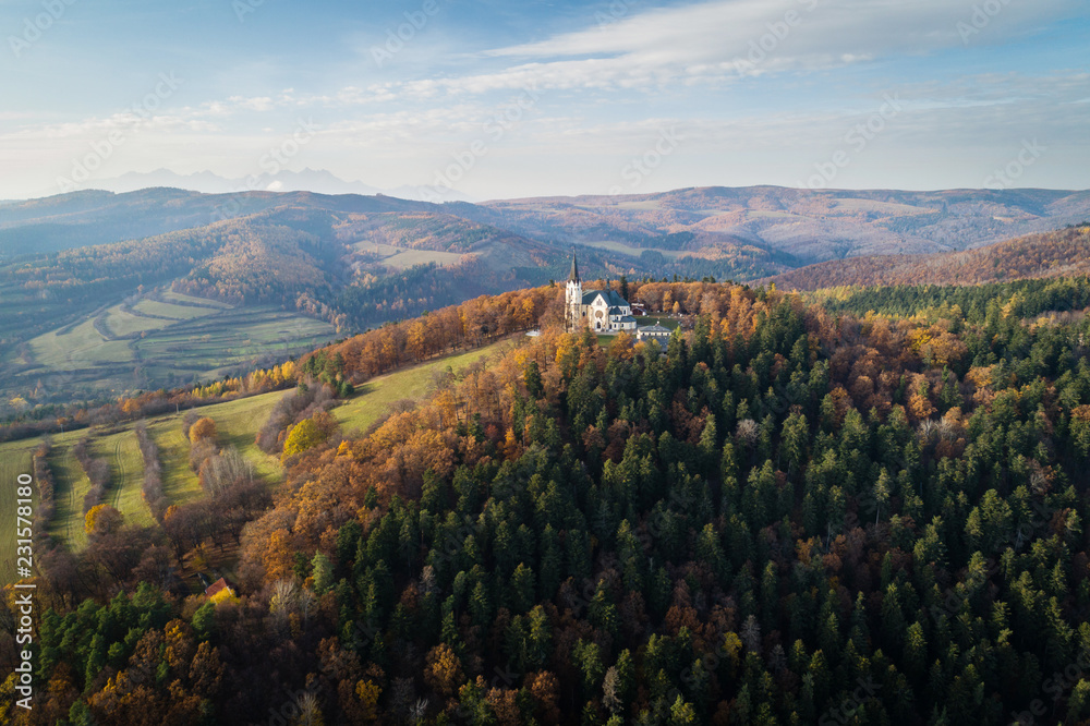 Aerial view of Basilica of the Visitation of the Blessed Virgin Mary in Levoca, Slovakia