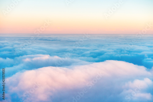 Photography Sky and clouds at sunset, aerial view from plane