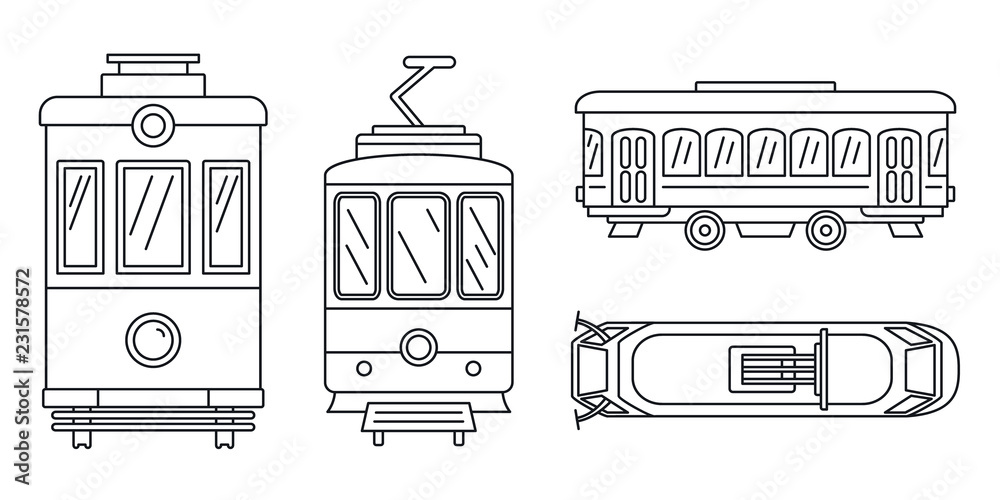 Fototapeta premium Tramway icon set. Outline set of tramway vector icons for web design isolated on white background
