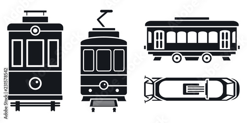 Tram car icon set. Simple set of tram car vector icons for web design on white background