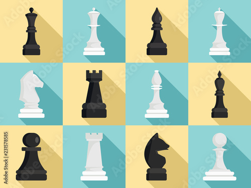 Chess icon set. Flat set of chess vector icons for web design
