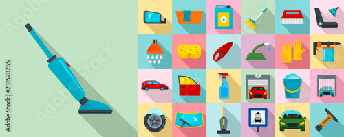 Car wash icon set. Flat set of car wash vector icons for web design
