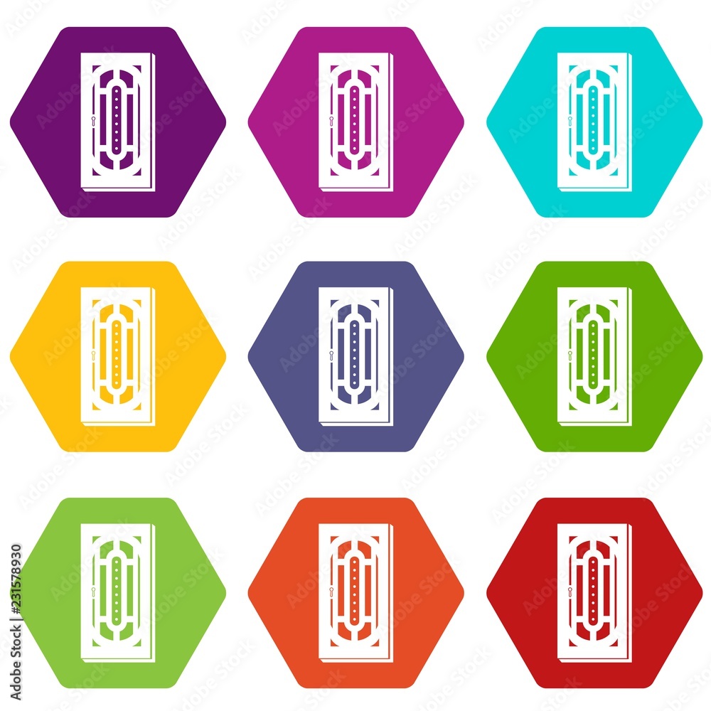 Doorway icons 9 set coloful isolated on white for web Doorway icons 9 set coloful isolated on white for web