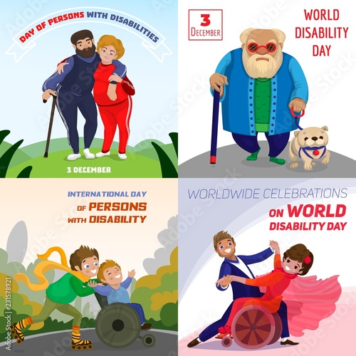 Day persons disabilities banner set. Cartoon illustration of day persons disabilities vector banner set for web design
