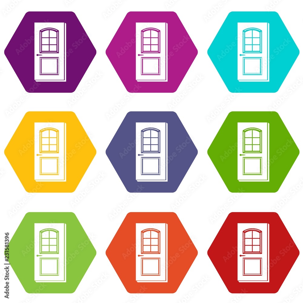 Door with lock icons 9 set coloful isolated on white for web Door with lock icons 9 set coloful isolated on white for web