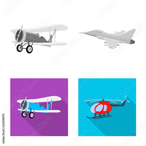 Vector design of plane and transport logo. Set of plane and sky vector icon for stock.