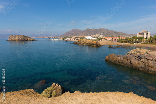 Tableau sur toile Playa la Pava beach Puerto De Mazarron viewed from Cabezo de Gavilan Spain