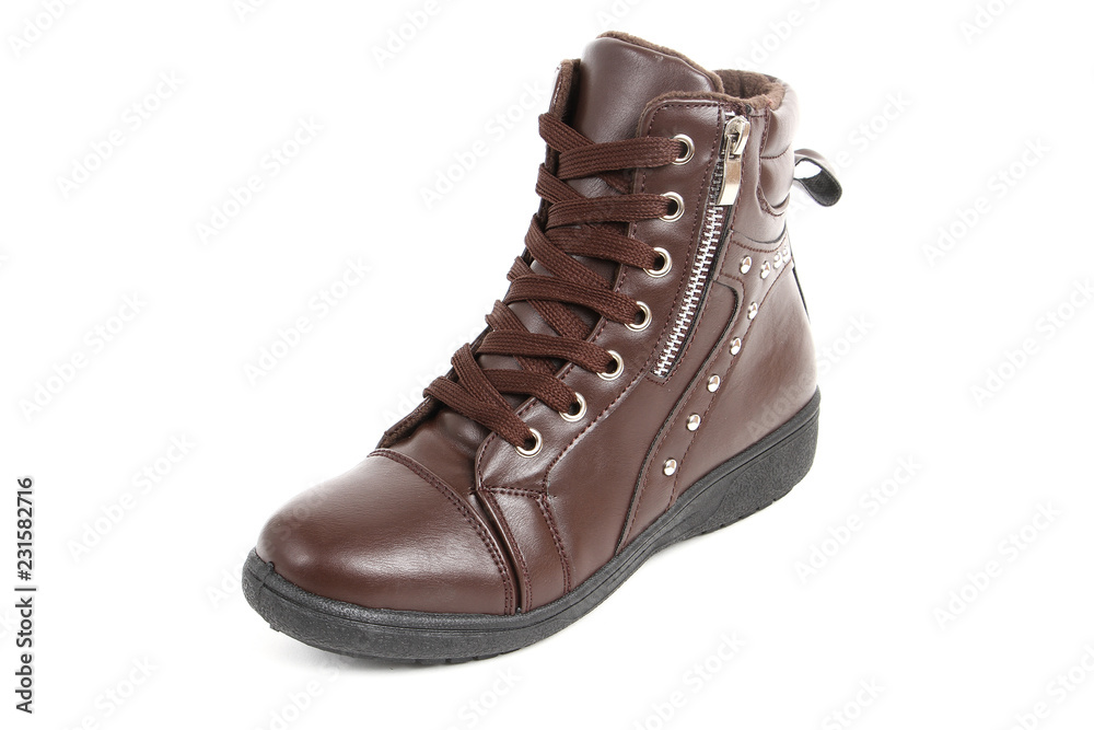 Women's demi-season shoes leather isolated on white background Women's demi-season shoes leather isolated on white background