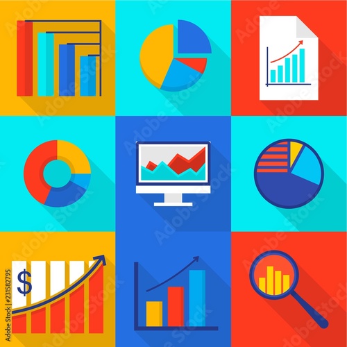 Money rise icons set. Flat set of 9 money rise vector icons for web isolated on white background