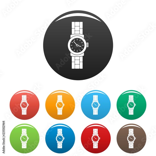 Gold watch icons set 9 color vector isolated on white for any design
